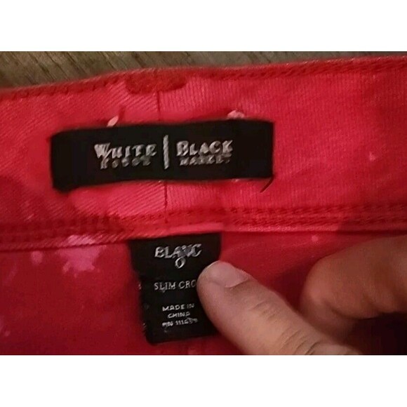 White House Black Market Red Tie Die Jeans Jr Girl Teen Womens Sz 0 Slim Crop - Picture 3 of 7